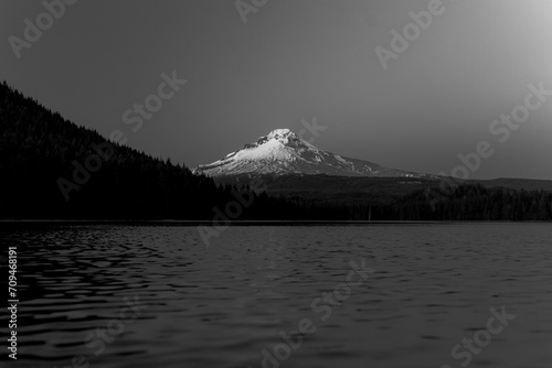 Minimalist view of the Mount Hood seen from Trillium Lake, Oregon photo
