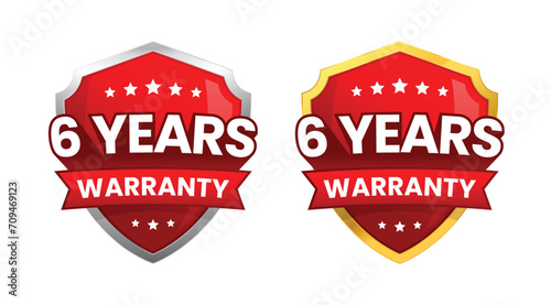 6 years warranty label or badge design, with a minimalist and shiny red shield icon isolated. Vector Illustration photo