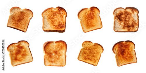 collection of slices of toast bread isolated on a transparent background, top view