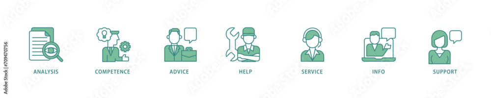 Problem solving icon set flow process which consists of analysis ...