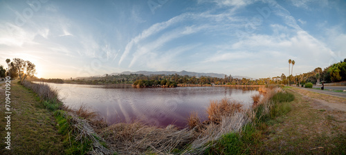 Santa Barbara Bird Refuge, Algae Bloom, Red Tide, Panorama, Sunset