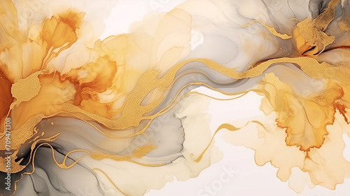 Alcohol ink floral fluid art shades of colors. golden sparkles on ink spots