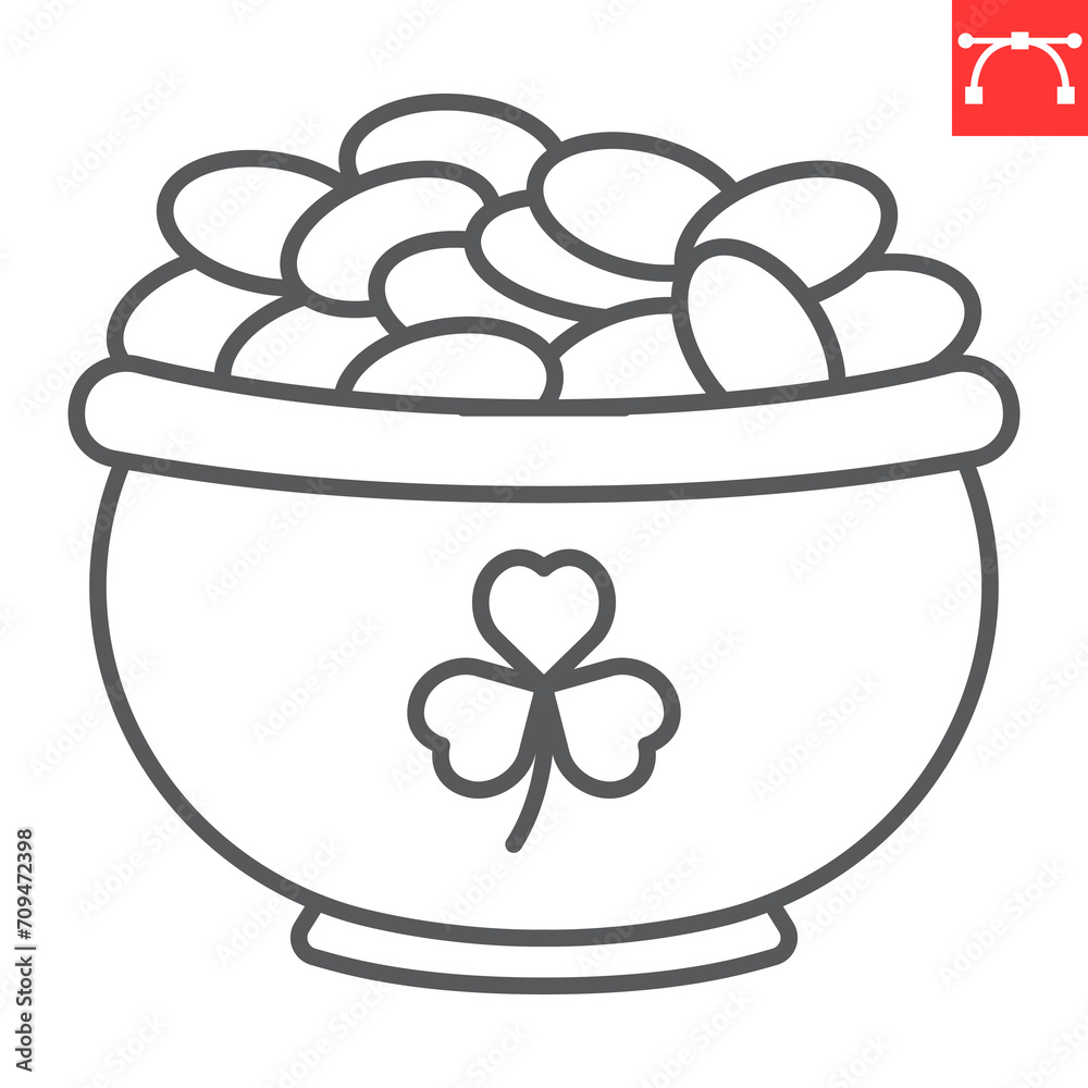 Pot of gold line icon, St. Patrick's Day and holiday, cauldron with coin vector icon, vector graphics, editable stroke outline sign, eps 10. Pot of gold line icon, St. Patrick's Day and holiday, cauldron with coin vector icon, vector graphics, editable stroke outline sign, eps 10.