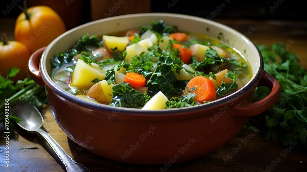 A bowl of hearty and nutritious vegetable soup, perfect for a chilly day A bowl of hearty and nutritious vegetable soup, perfect for a chilly day