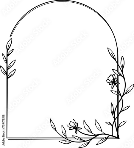 Rustic arch floral frame with hand drawn leaves simple and minimalist frame design