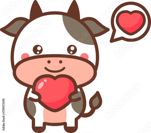 Cute cow with a heart cartoon illustration