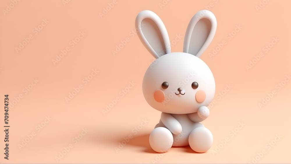 3d Cute Easter Bunny on peach background