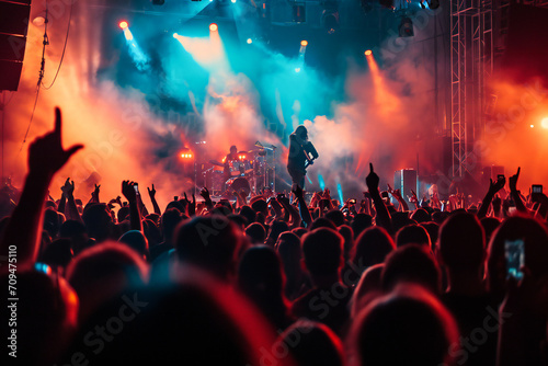 Rock festival or concert with a rock band on stage