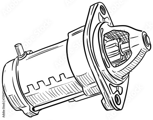 car dinamo starter handdrawn illustration