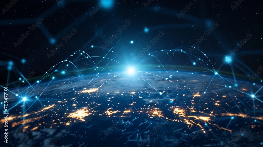 Illuminated Network Connections Spanning Across the Globe, Symbolizing Internet Connectivity and Global Communication Illuminated Network Connections Spanning Across the Globe, Symbolizing Internet Connectivity and Global Communication