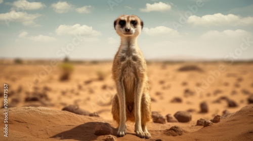 Meerkat standing on top of a sandy hill