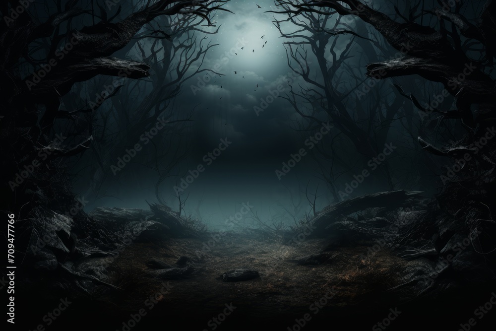 Naklejka premium Dark forest backdrop, Halloween concept
