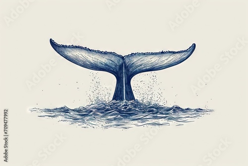 Minimal beautiful drawn diving whale. Vintage retro vibes. Birth Card inspiration.