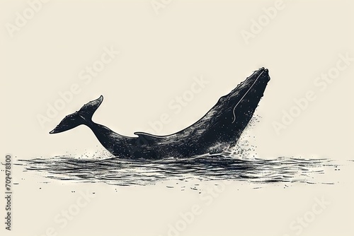 Minimal beautiful drawn diving whale. Vintage retro vibes. Birth Card inspiration.