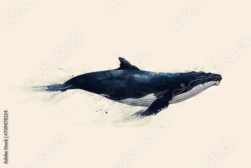 Minimal beautiful drawn diving whale. Vintage retro vibes. Birth Card inspiration.