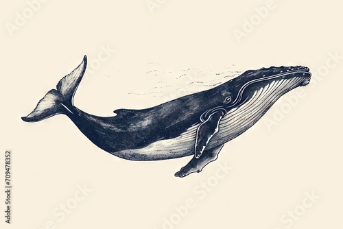 Minimal beautiful drawn diving whale. Vintage retro vibes. Birth Card inspiration. photo