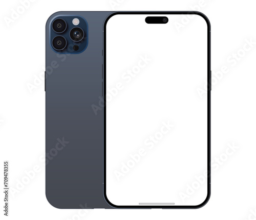 iPhone 15 Pro Max Black Titanium. Front and back side view. Editorial illustration vector.