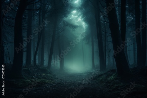 Foggy forest in misty darkness from the shadows © KerXing