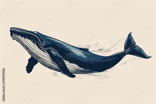 Minimal beautiful drawn diving whale. Vintage retro vibes. Birth Card inspiration.