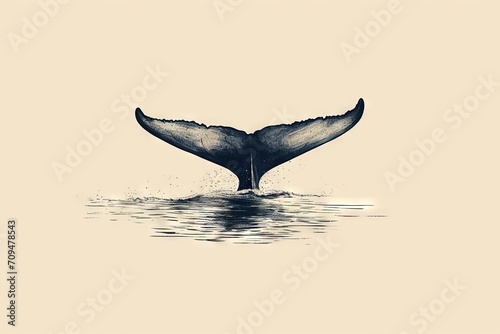 Minimal beautiful drawn diving whale. Vintage retro vibes. Birth Card inspiration.