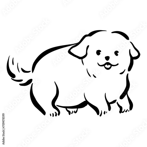 仔犬の和風ベクターイラスト（白黒）。