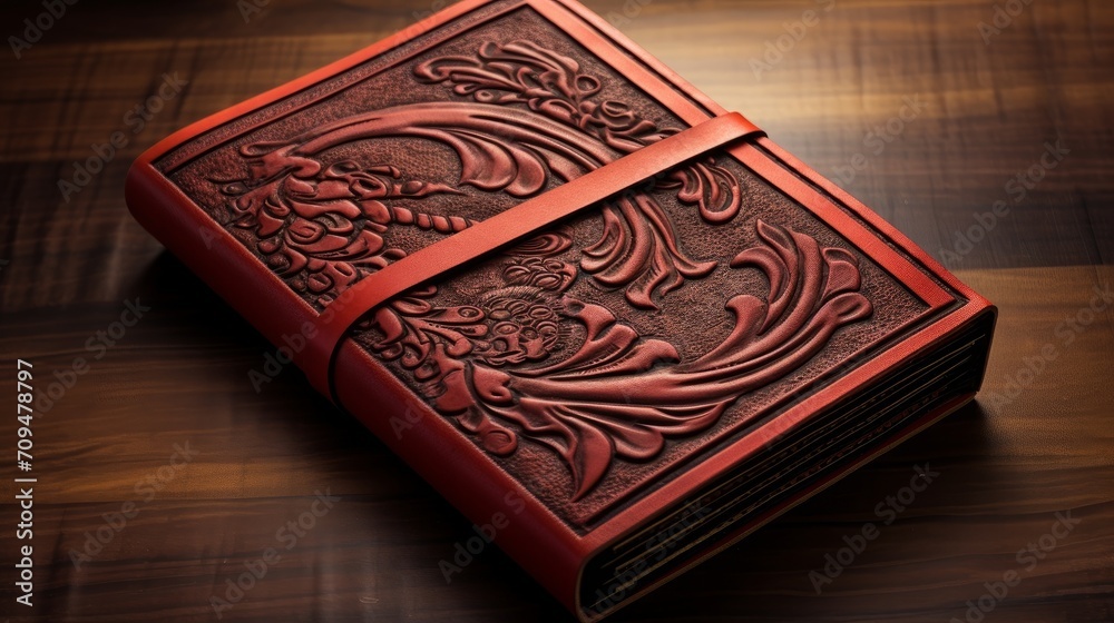 Fototapeta premium Handcrafted leather journal with embossed cover