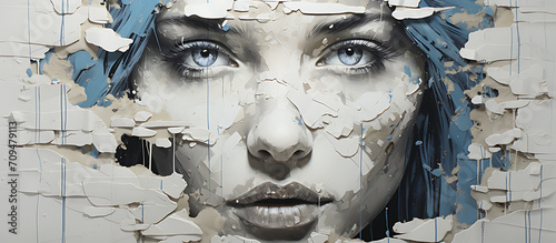 Woman face white poster texture.
Generative AI