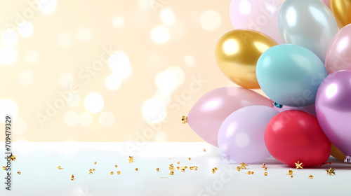 Children s birthday background with many balloons in pastel tones
