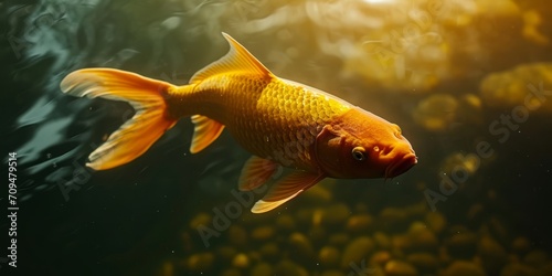 A goldfish is seen swimming freely in a body of water.