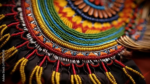 Intricate beadwork on a traditional tribal necklace photo