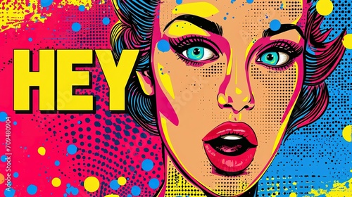 pop art style with expression text HEY
