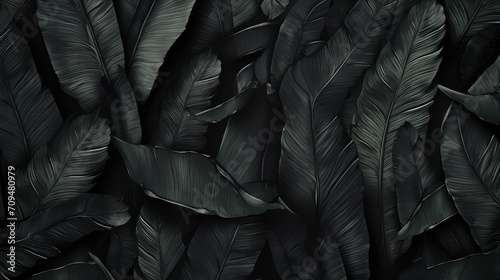 black banana leaves black background.