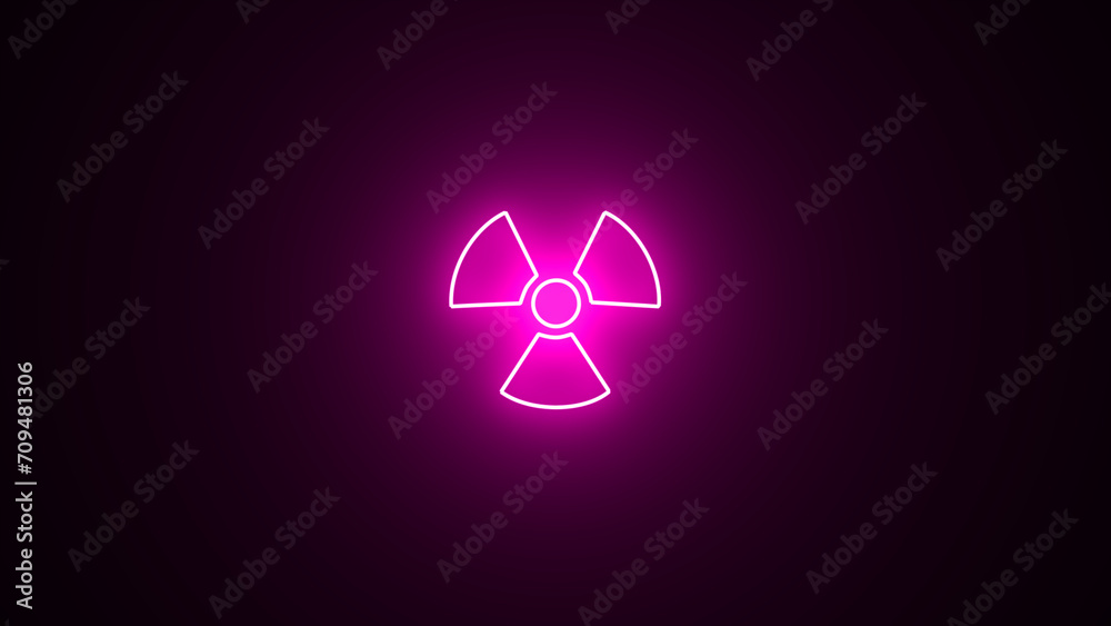 Neon glowing radiation icon. Glowing neon radiation sign, hazard pictogram. purple color neon radiation icon on a black background Neon glowing radiation icon. Glowing neon radiation sign, hazard pictogram. purple color neon radiation icon on a black background