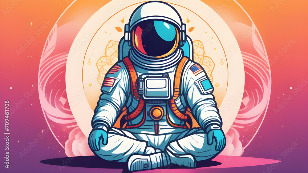 Astronaut meditates in lotus position