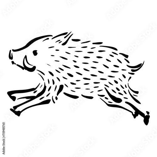 イノシシの和風ベクターイラストセット（白黒）。