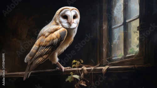 Owl perched on a branch, captured in a stunning painting