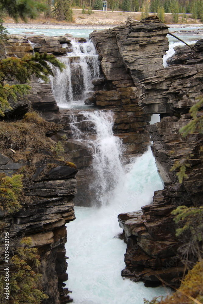 waterfall in the mountains, Jasper National Park, Alberta