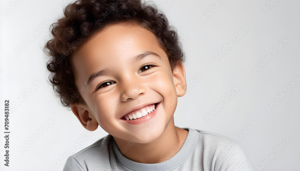 Professional portrait white background photo of cute mixed race boy model smiling with perfect clean teeth. For advertising and web design Professional portrait white background photo of cute mixed race boy model smiling with perfect clean teeth. For advertising and web design
