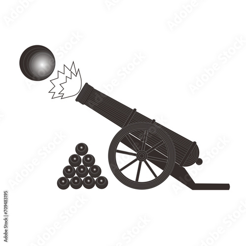 Vintage cannon, isolated on white background. Vector illustration.