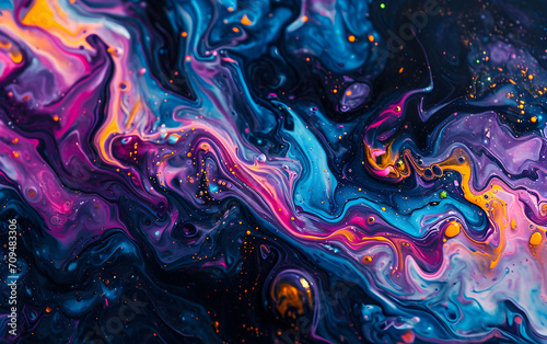 Colorful Liquid Swirling on a Black Surface