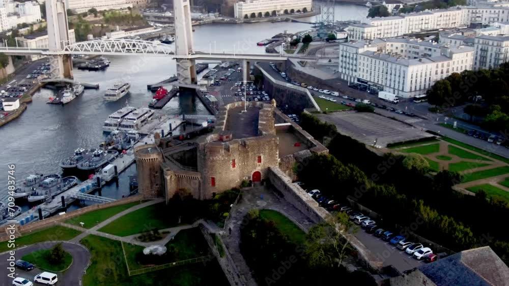Bird's eye view showing Brest castle and surrounding at dusk Bird's eye view showing Brest castle and surrounding at dusk