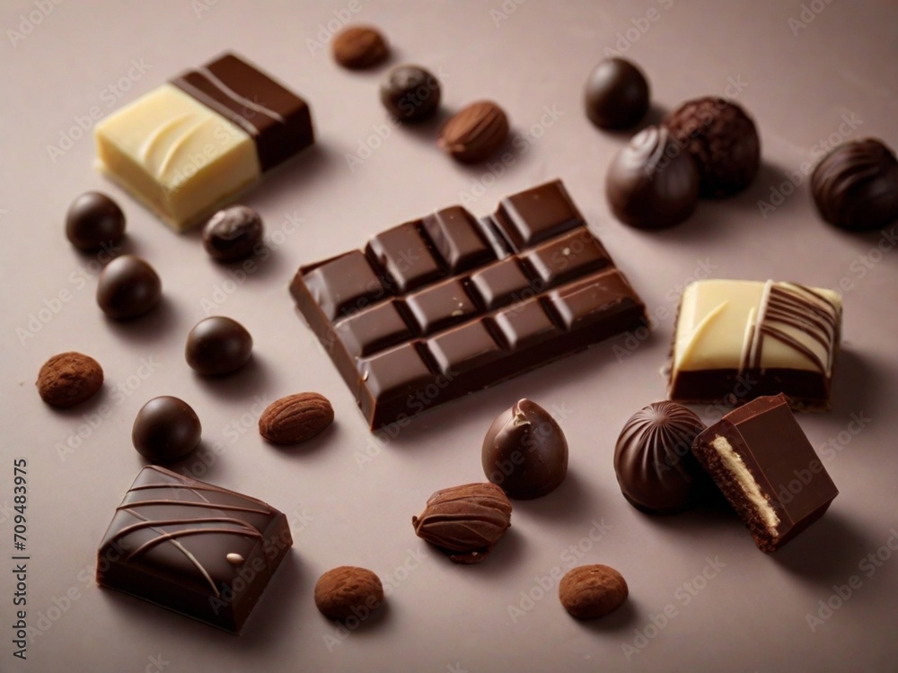Obraz premium varieties of chocolates on a light background