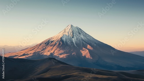 Aerial view of a lone, snow-capped mountain peak