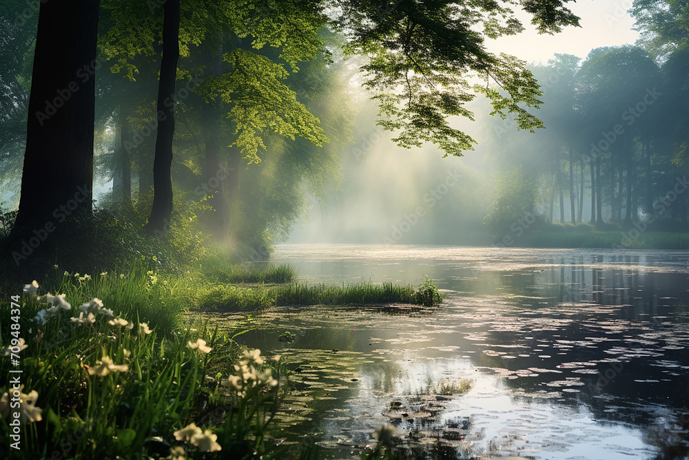 Obraz premium misty morning in the forest