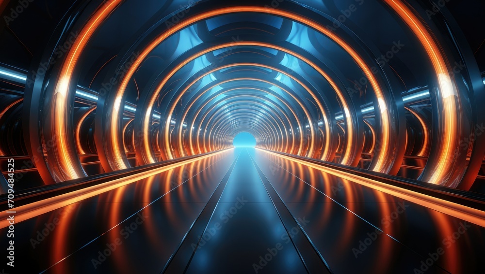 Neon laser sci-fi corridor interior design. Visualization of a science fiction spaceship indoor hallway. Neon laser sci-fi corridor interior design. Visualization of a science fiction spaceship indoor hallway.
