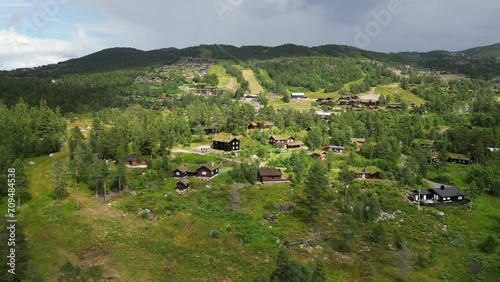 Rauland Ski Resort in Holtardalen, Vestfold of Telemark, Norway - Aerial 4k Pedestal photo