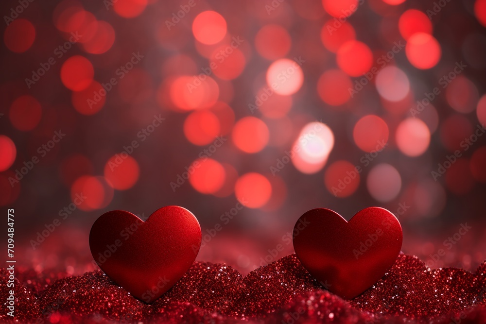 Abstract background with charming display of red hearts and red lights, creating an enchanting and romantic atmosphere.