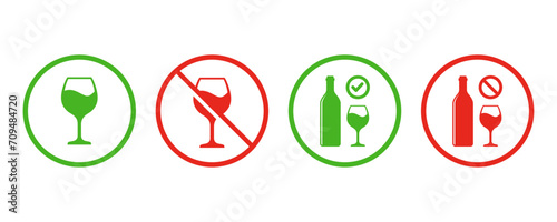 Drink alcohol zone red and green warning signs. Non alcohol sign and alcohol allow icon sign vector illustration.
