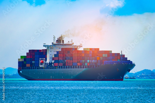 container warehouse at industrial port Sending by ship and plane, cargo logistics, business, import, and export. transportation industry concept. 