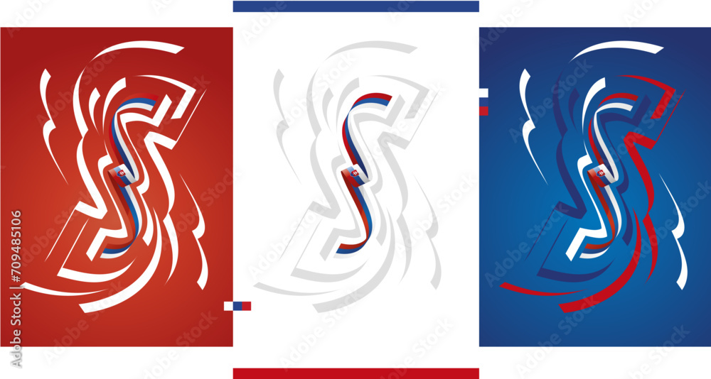 Slovak flag ribbon vector illustration set on white blue red isolated background. Simple usage flag of Slovakia for poster, brochure, flyer, cover, banner, holidays, carnevals, festive, anniversaries